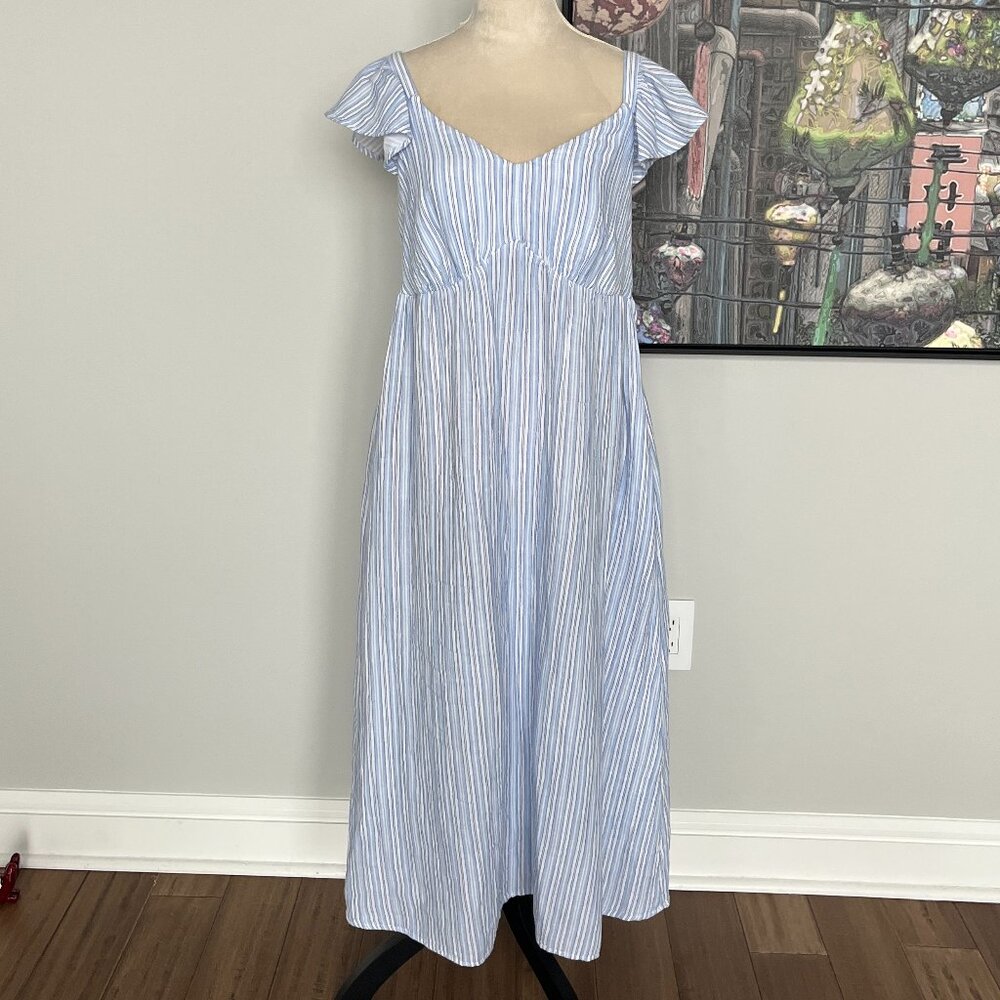 Time and Tru Blue and White Striped Midi Dress L